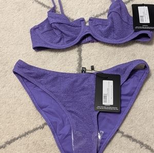 Purple Mini Crinkle Underwired Square Neck Bikini